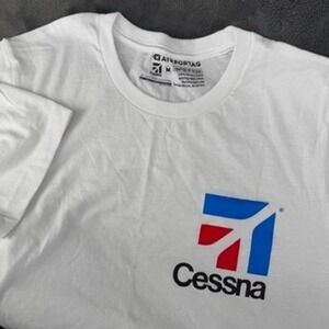 Airportag Cessna Aviation Logo White T-Shirt Mens Medium USA Cotton Crew Neck